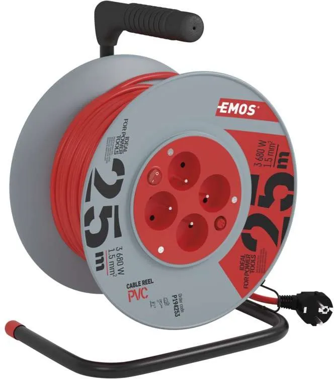 Predlžovací kábel EMOS PVC kábel na bubne s vypínačom - 4 zásuvky, 25m, 1,5mm2