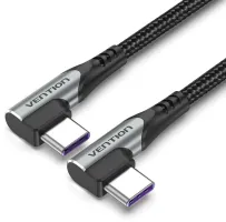 Dátový kábel Vention Type-C (USB-C) 2.0 to USB-C Dual Right Angle 2M Gray Aluminum Alloy Type