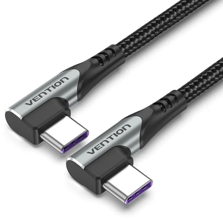 Dátový kábel Vention Type-C (USB-C) 2.0 to USB-C Dual Right Angle, Gray Aluminum Alloy Type