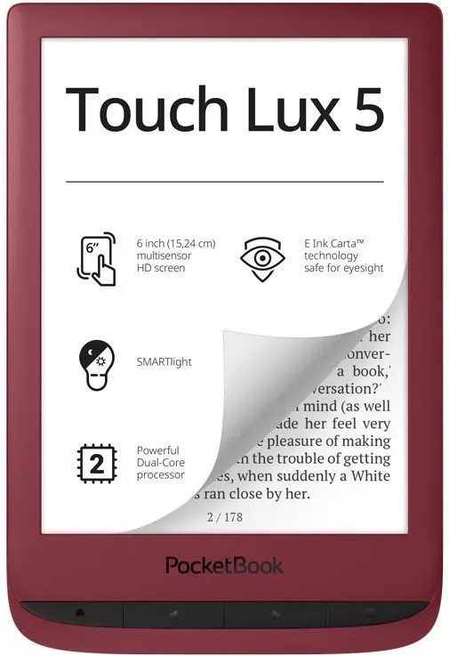 Elektronická čítačka kníh PocketBook 628 Touch Lux 5 Ruby Red