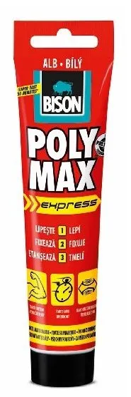Lepidlo BISON POLY MAX express white 165 g, montážne, zaistí pružný typ spoja, univerzálny