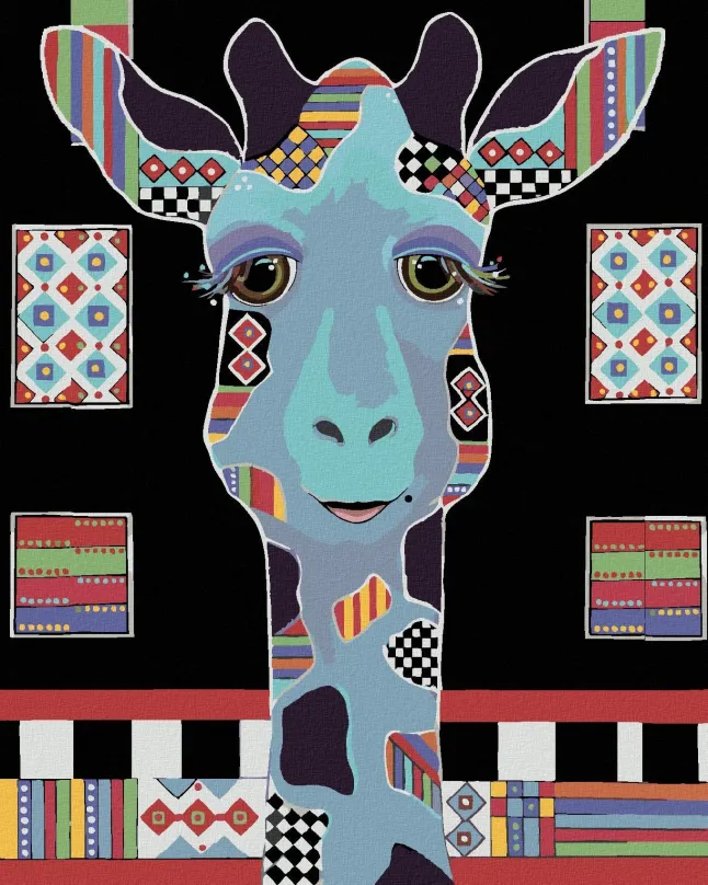 Maľovanie podľa čísel Žirafa na čiernom pozadí (Jonna James), 80x100 cm, vypnuté plátno na rám