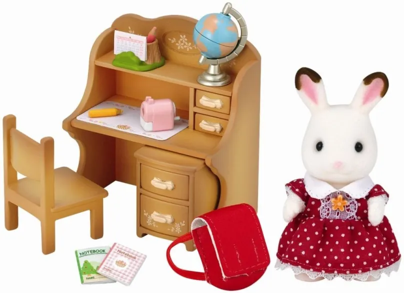 Doplnky k figúrkam Sylvanian Families Nábytok chocolate králikov – sestra pri písacom stole so stoličkou