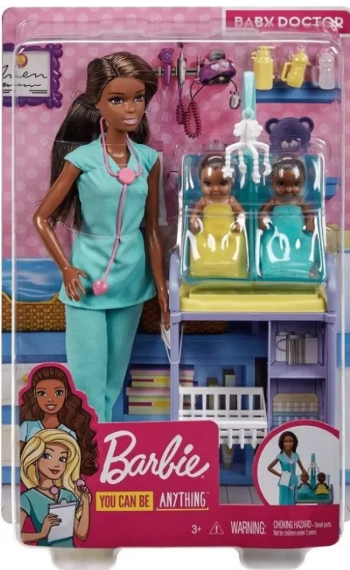 Mattel Barbie Povolanie herný set Detská doktorka s 2 novorodenci černoška