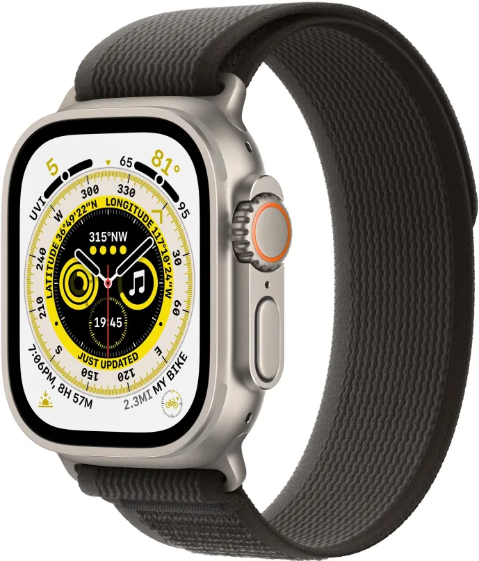 Chytré hodinky Apple Watch Ultra 49mm titánové púzdro s čierno-sivým trailovým ťahom - M/L