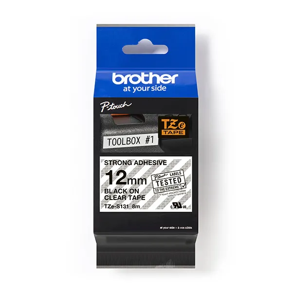 Brother originálna páska do tlačiarne štítkov, Brother, TZE-S131, čierna tlač/priesvitný podklad, laminovaná, 8m, 12mm, extrémne adhéz