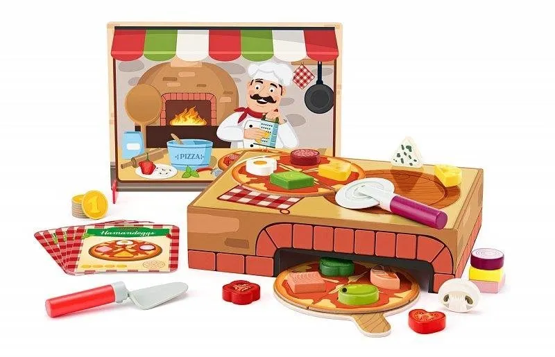 Vkladačka Woody Pizzerie Carlo, didaktická hra s vkladacími tvarmi