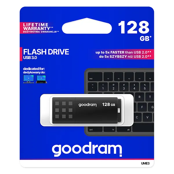 Goodram USB flash disk, USB 3.0, 128GB, UME3, čierny, UME3-1280K0R11, USB A, s krytkou