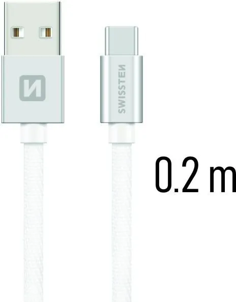 Dátový kábel Swissten textilný dátový kábel USB-C 0.2m strieborný