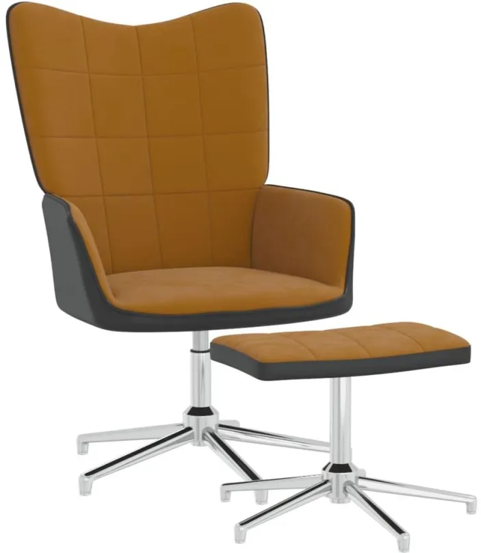 Kreslo Relaxačné kreslo so stoličkou hnedé zamat a PVC, 327872