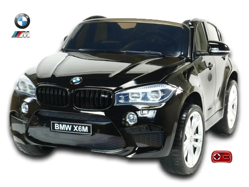 BMW X6M dvojmiestne s 2,4G DO, el. brzdou, EVA kolesami, otváracími dverami, USB, MP3, voltmetrom, 55cm čalúnenú sedačkou, lak čierne,