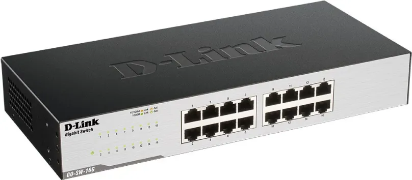 Switch D-Link GO-SW-16G, desktop, 16x RJ-45, prenosová rýchlosť LAN portov 1 Gbit, rozmery