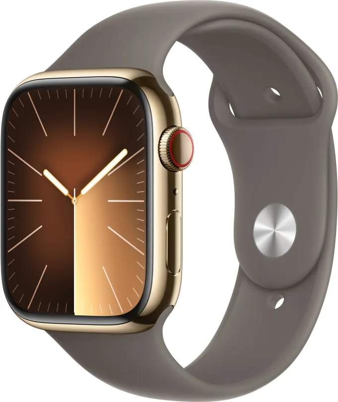 Chytré hodinky Apple Watch Series 9 45mm Cellular Zlatý nerez s ílovo šedým športovým remienkom - S/M