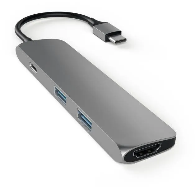 Replikátor portov Satechi Aluminum SLIM Type-C MultiPort Adapter (HDMI 4K, PassThroughCharging, 2x USB 3.0) - Space Grey