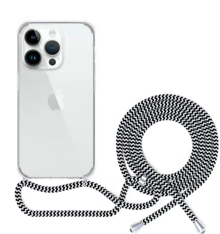 Kryt na mobil Epico transparentný kryt so šnúrkou pre iPhone 13 - čierno-biela