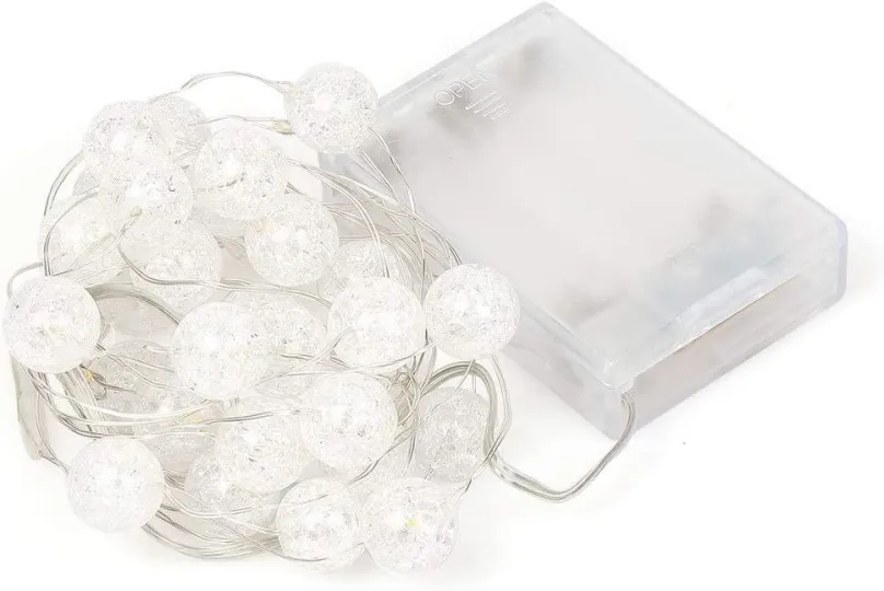Vianočné osvetlenie LED dekoračná girlanda - guličky 20xLED, studená biela farba, 200 cm, 2x batéria AA