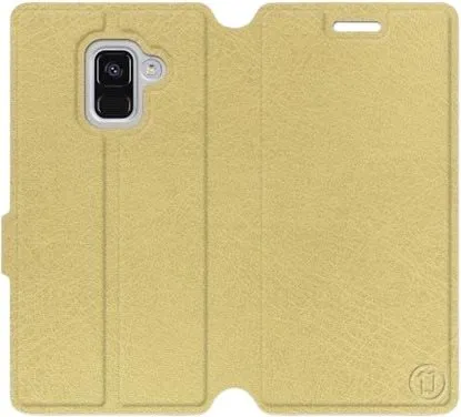 Kryt na mobil Flip puzdro na mobil Samsung Galaxy A8 2018 v prevedení Gold&Gray so šedým vnútrom