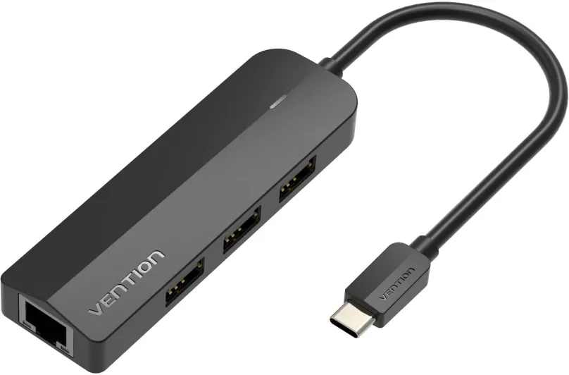 Replikátor portov Vention Type-C (USB-C) až 3x USB 2.0 / RJ45 / Micro-B HUB 0.15 Black ABS Type