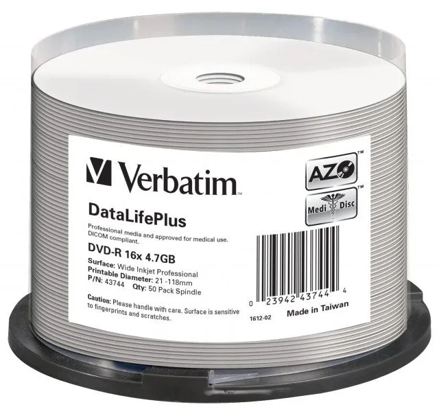 Médiá VERBATIM DVD-R DataLifePlus 4.7GB, 16x, printable, spindle 50 ks, DVD-R, kapacita 4.