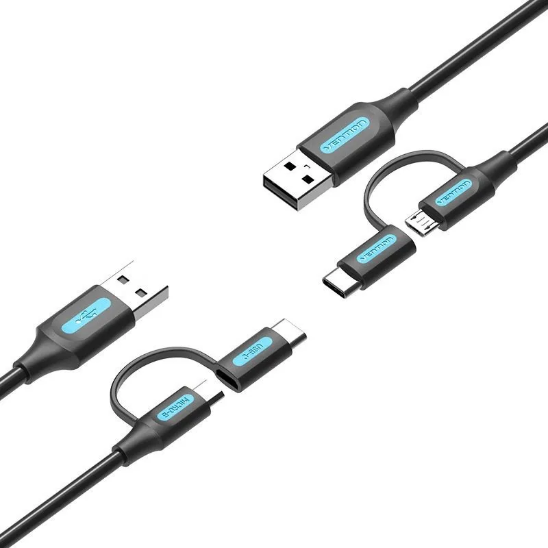 Dátový kábel Vention USB 2.0 to 2-in-1 Micro USB & USB-C Cable 0.5M Black PVC Type