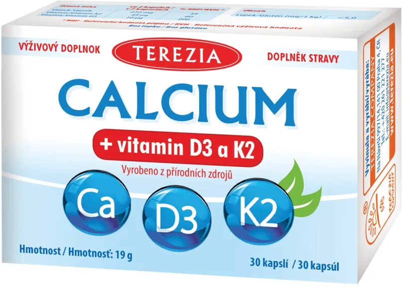 Vápnik TEREZIA CALCIUM + vitamín D3 a K2 30 kapsúl
