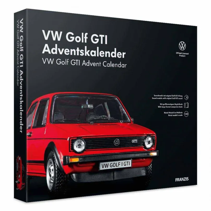 Adventný kalendár Franzis Verlag adventný kalendár Volkswagen VW Golf GTI so zvukom 1:43