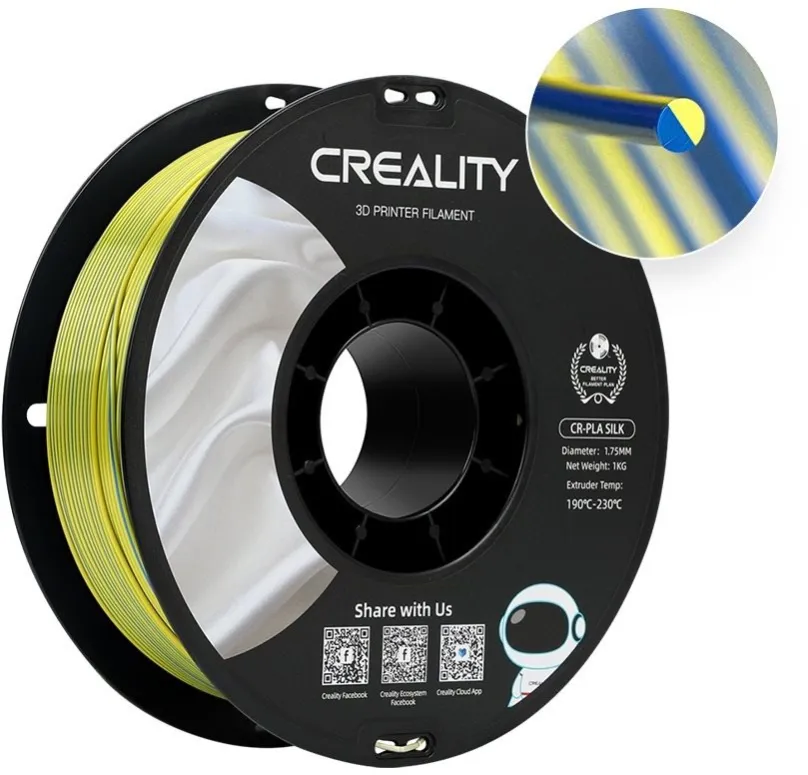 Filament Creality CR-Silk Yellow-Blue, materiál PLA silk, priemer 1,75 mm s toleranciou 0,
