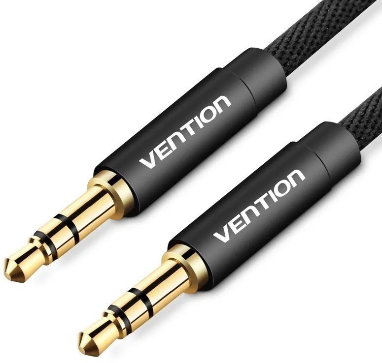 Audio kábel Vention Fabric Braided 3.5mm Jack Male to Male Audio Cable 2m Black Metal Type