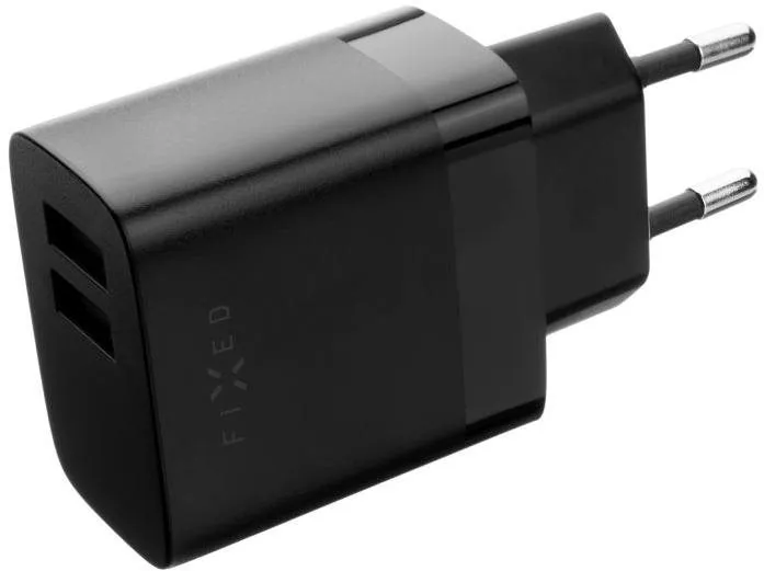 Nabíjačka do siete FIXED Smart Rapid Charge s 2xUSB výstupom a USB/micro USB káblom 1m 17W čierna