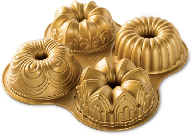 Forma na pečenie NW Mini bábovky Premium gold plát so 4 formičkami 9 cup zlatá