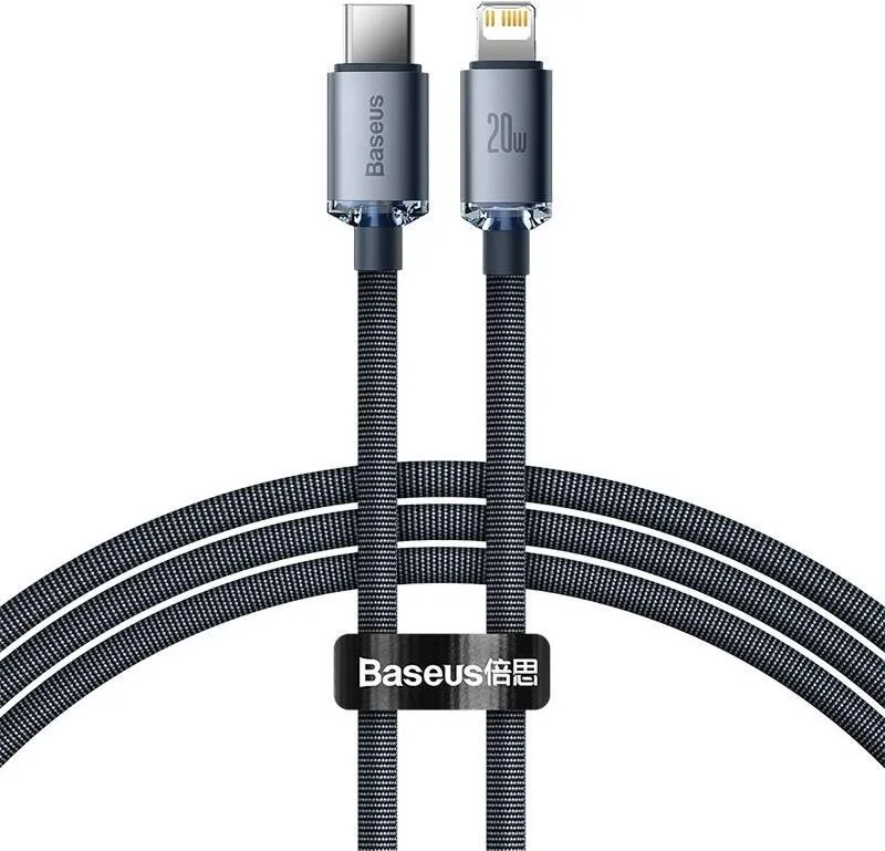 Dátový kábel Baseus Crystal Shine Series nabíjací / dátový kábel USB-C / Lightning 20W 1,2m, čierna