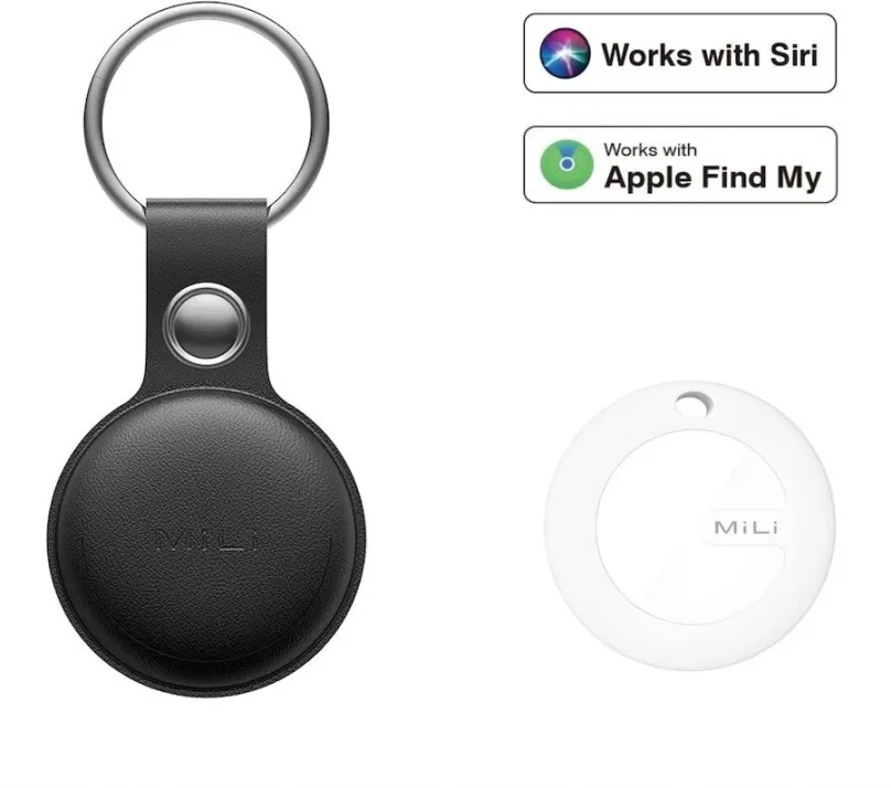 Bluetooth lokalizačný čip MiLi MiTag – smart lokátor s koženou kľúčenkou, čierna
