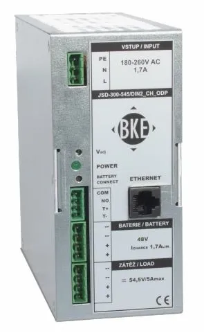 Napájací zdroj/nabíjač na DIN lištu BKE JSD-300-275/DIN2_CH_ODP na DIN lištu s dohľadom 27,5 V, 300 W, 10 A, LAN port