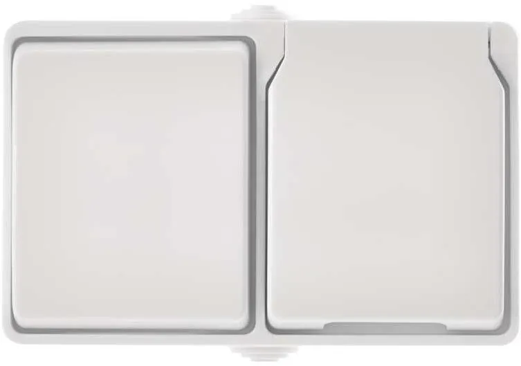 Zásuvka EMOS Kombinácia zásuvky + prepínače č.6, nástenný, IP44, biela