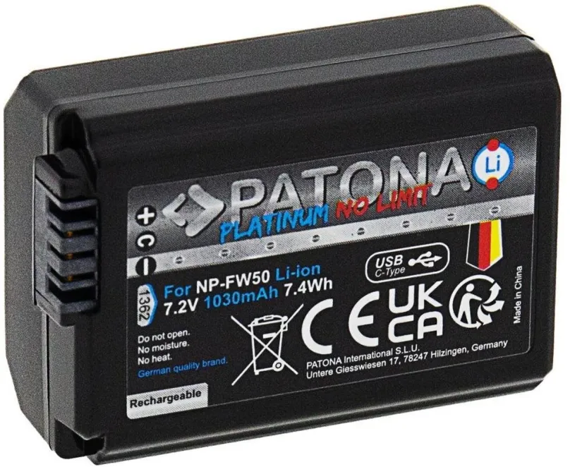 Batéria pre fotoaparát PATONA batéria pre Sony NP-FW50 1030mAh Li-Ion Platinum USB-C nabíjanie