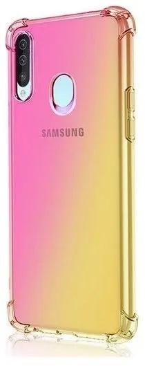 Kryt na mobil TopQ Samsung A20s silikón Shock dúhový ružovo-žltý 54116