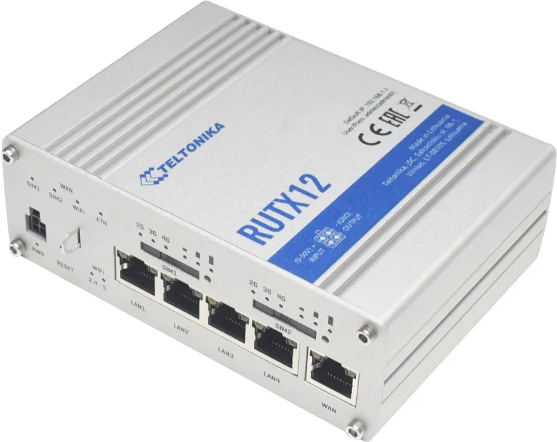 LTE WiFi modem Teltonika LTE Router RUTX12, rýchlosť WiFi prenosu 6936Mb/s, prenosová rých