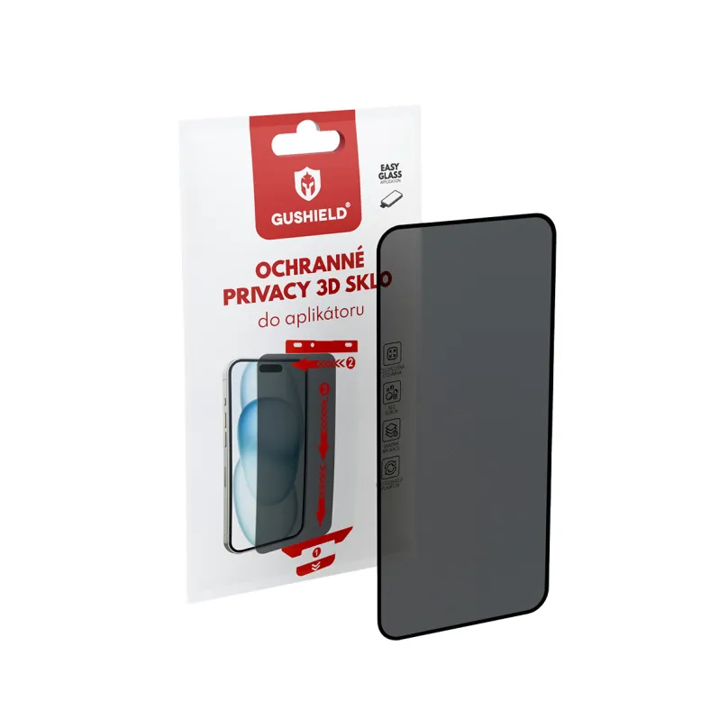 Gushield Ochranné privacy 3D sklo do aplikátora iPhone 15 Plus GUGRP014 (zatmavujúce)