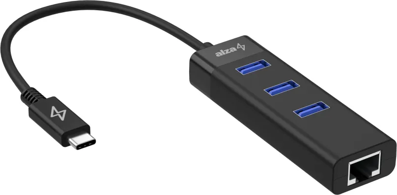 USB Hub AlzaPower Core USB-C (M) na 3× USB-A (F) s LAN čierna