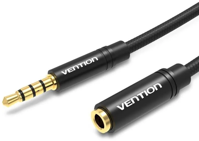 Audio kábel Vention Cotton Braided 3.5mm Audio Extension Cable 3m Black Metal Type