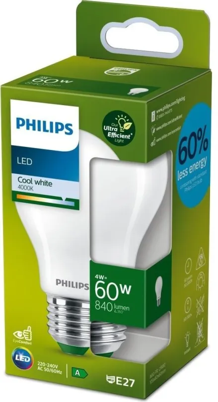 LED žiarovka Philips LED 4-60W, E27, 4000K, mliečna, A