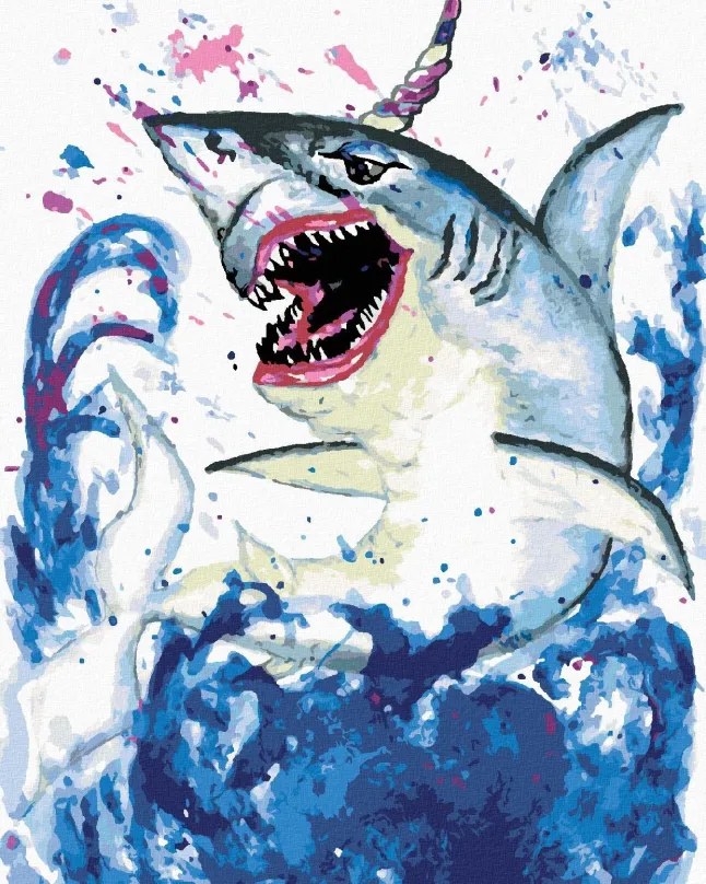 Maľovanie podľa čísel Žralok jednorožcom, 80x100 cm, bez rámu a bez vypnutia plátna