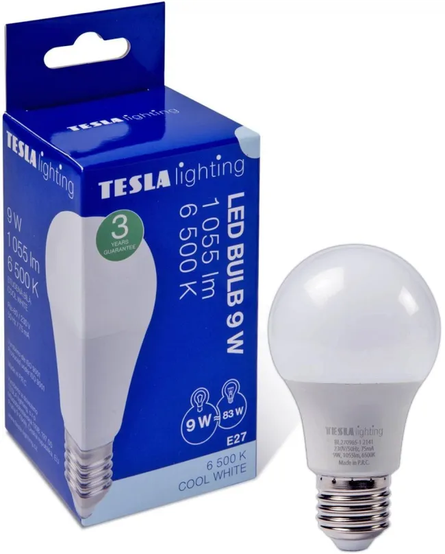 LED žiarovka TESLA LED BULB E27, 9W, 1055lm, 6500K studená biela