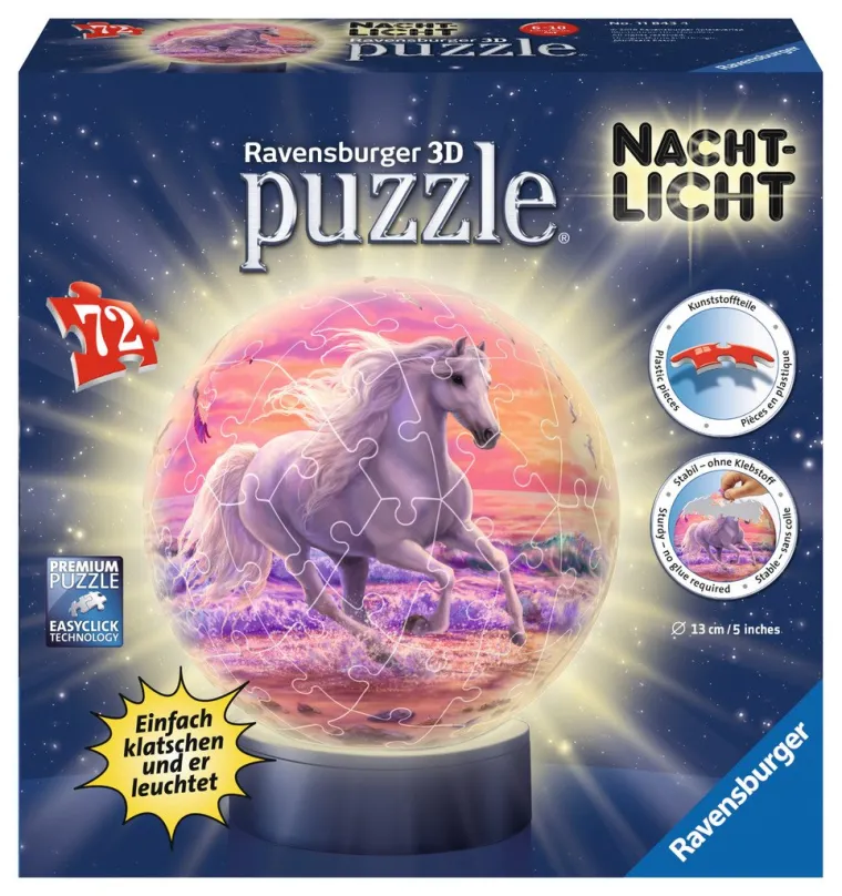 RAVENSBURGER Svietiaci puzzleball Kôň na pláži 72 dielikov