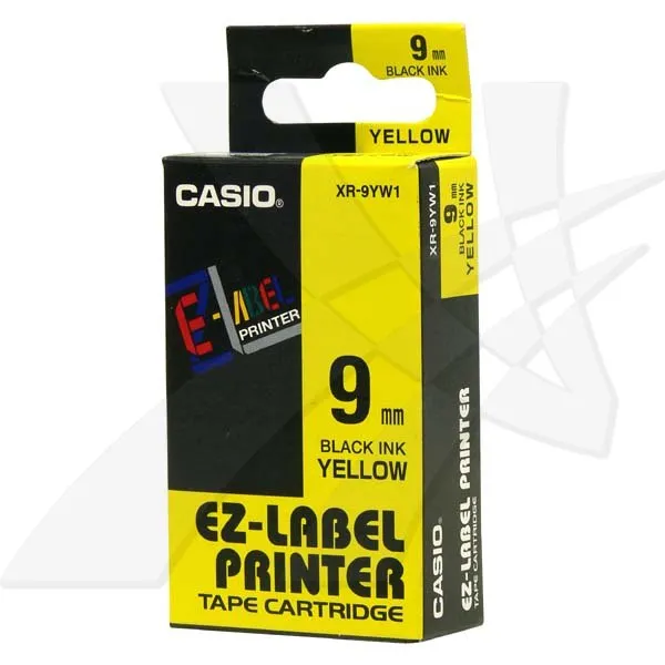 Casio originálna páska do tlačiarne štítkov, Casio, XR-9YW1, čierna tlač/žltý podklad, nelaminovaná, 8m, 9mm