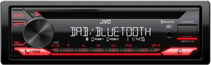 Autorádio JVC KD-DB622BT, s CD mechanikou, výkon zosilňovača 4×50 W, veľkosť 1 DIN, podsvi