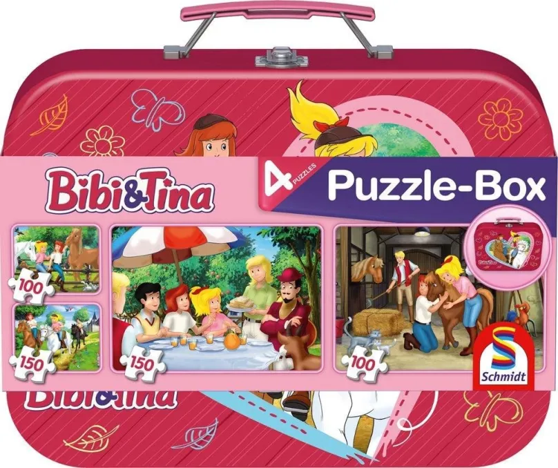 SCHMIDT Puzzle Bibi a Tina 4v1 v plechovom kufríku (100, 100, 150, 150 dielikov)