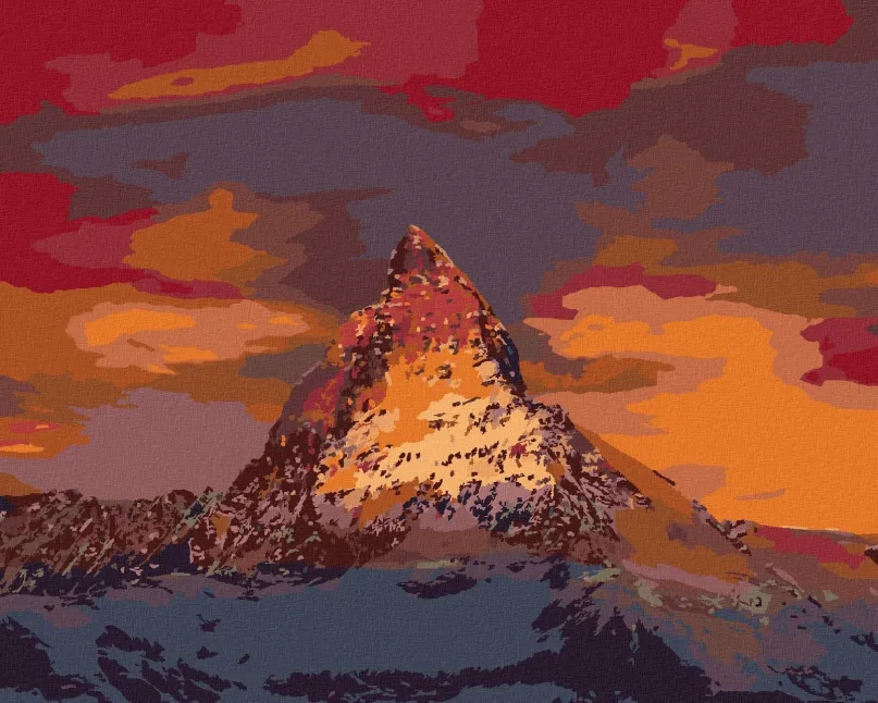 Maľovanie podľa čísel Západ slnka na horách, 40x50 cm, bez rámu a bez vypnutia plátna