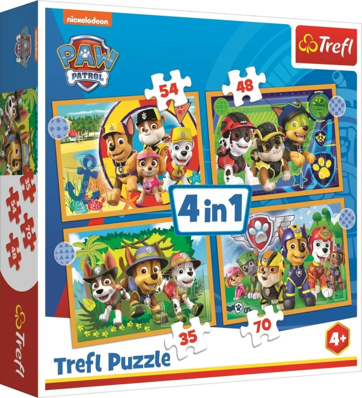 Puzzle Trefl Puzzle Tlapková patrola: Prázdniny 4v1 (35,48,54,70 dielikov)