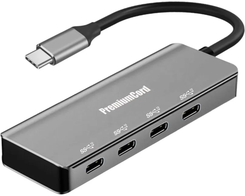 Replikátor portov PremiumCord 5G SuperSpeed Hub USB-C na 4x USB 3.2 C Aluminum
